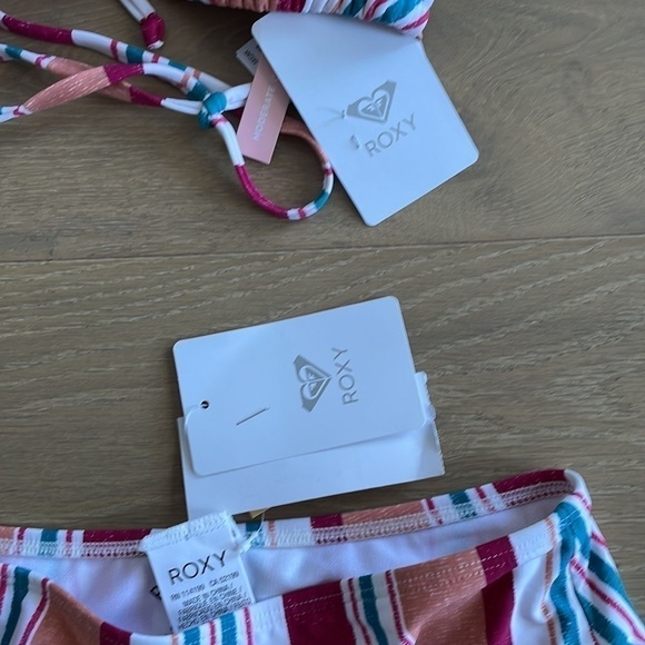 Nwt Roxy STRIPE Juniors' Striped High-Waist Bikini Swimsuit - M - Picture 8 of 10